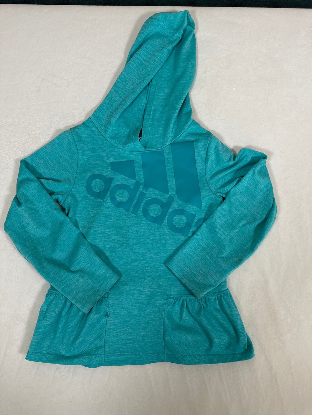 Adidas Girls Teal Pullover Top Size 5 Athletic Lightweight Hoodie Play Condition